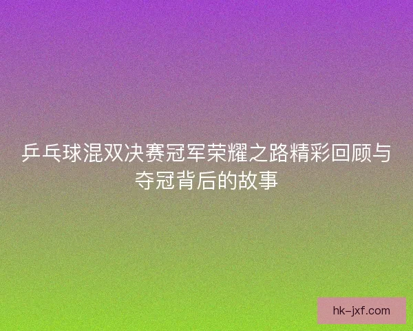 乒乓球混双决赛冠军荣耀之路精彩回顾与夺冠背后的故事